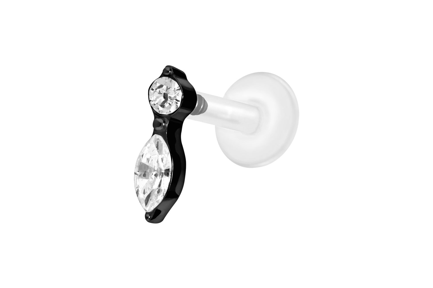 PTFE Labret Piercing mit Innengewinde + Titan-Aufsatz KRISTALLBLATT